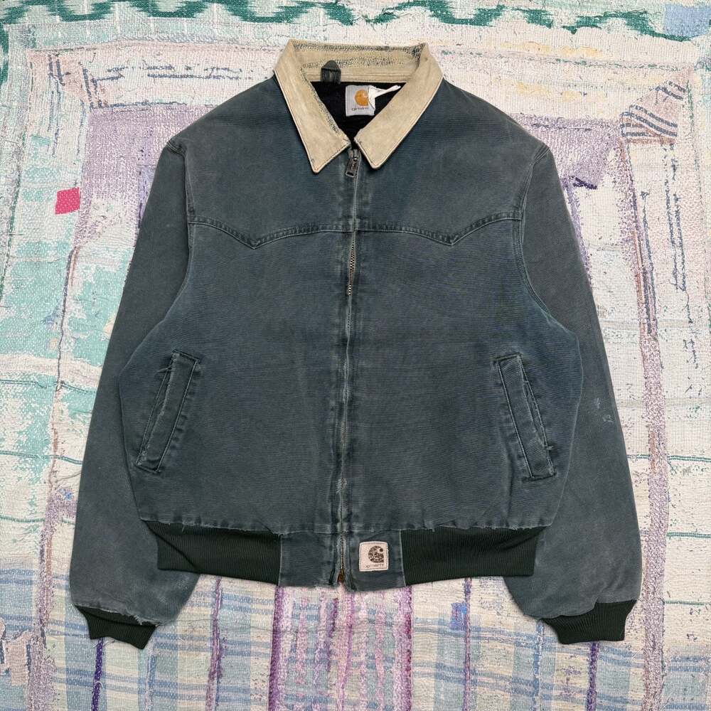Vintage Carhartt Santa Fe Hunter Green Jacket Men’s L HTG JQ2243 Suede Collar